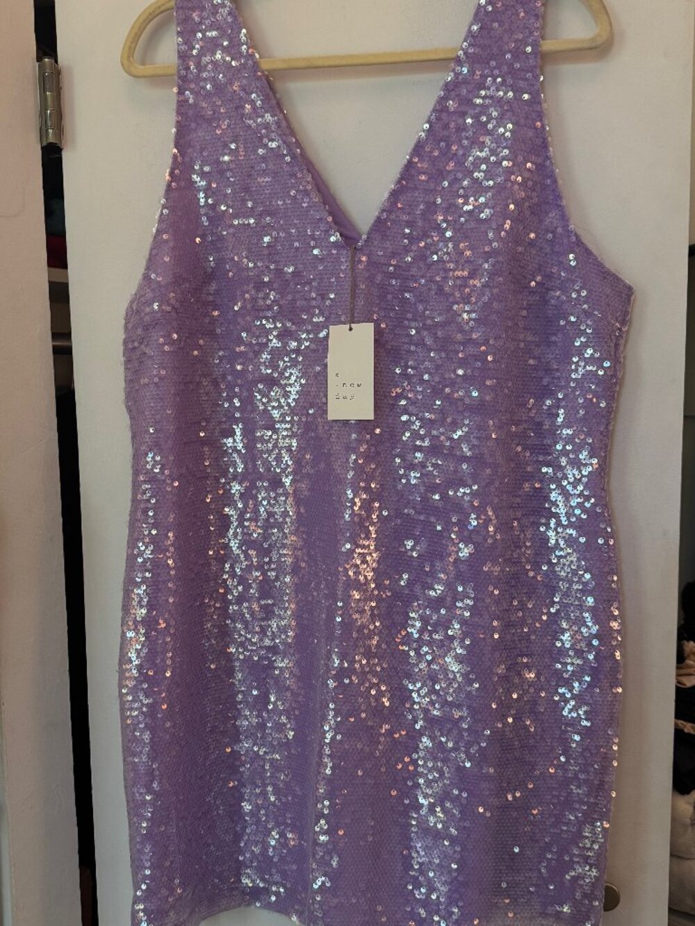 A New Day Purple Sequin V-Neck Dress Large Tag Attached